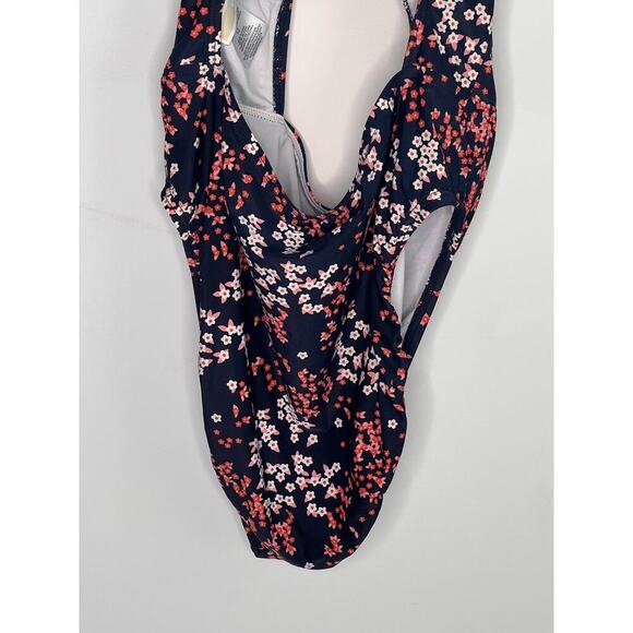 Michael Michael Kors Scattered Blooms One-Piece Swimsuit with Tie Front Navy 12 - Picture 11 of 11